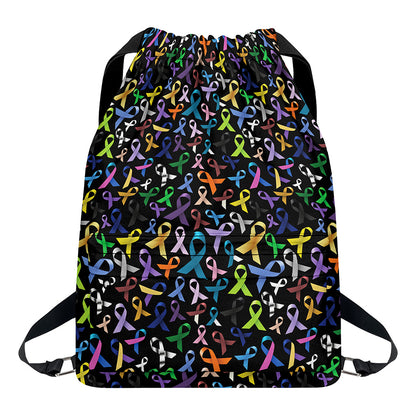 All Cancer Awareness Pattern Print Drawstring Backpack