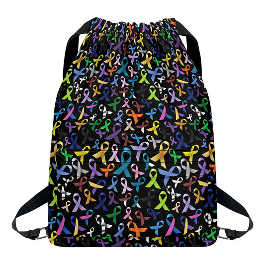 All Cancer Awareness Pattern Print Drawstring Backpack