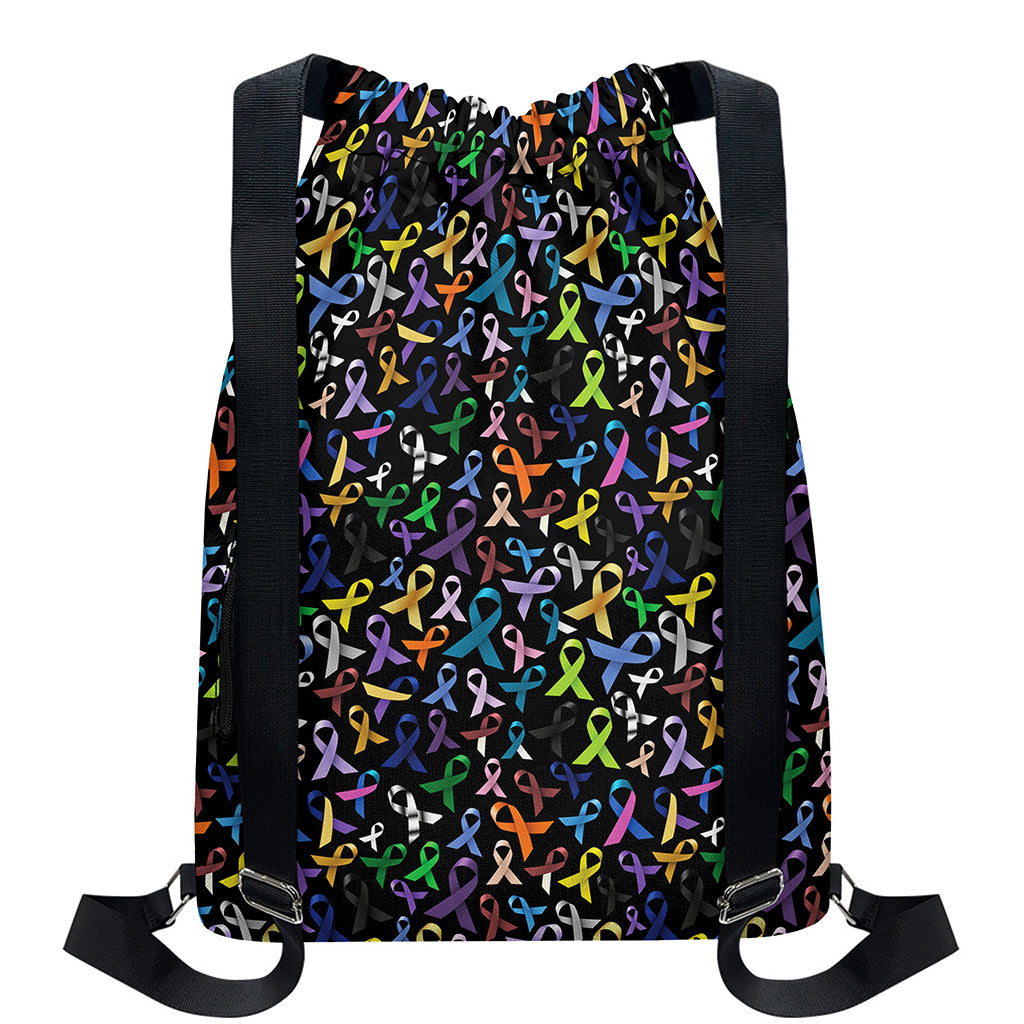 All Cancer Awareness Pattern Print Drawstring Backpack