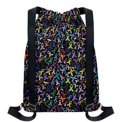 All Cancer Awareness Pattern Print Drawstring Backpack