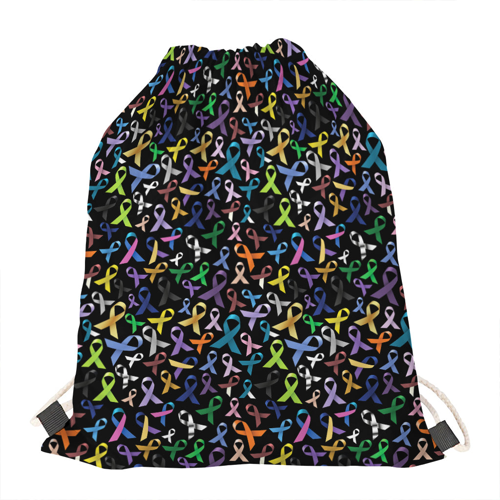 All Cancer Awareness Pattern Print Drawstring Bag
