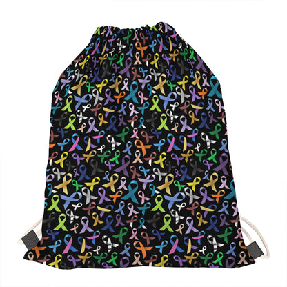 All Cancer Awareness Pattern Print Drawstring Bag