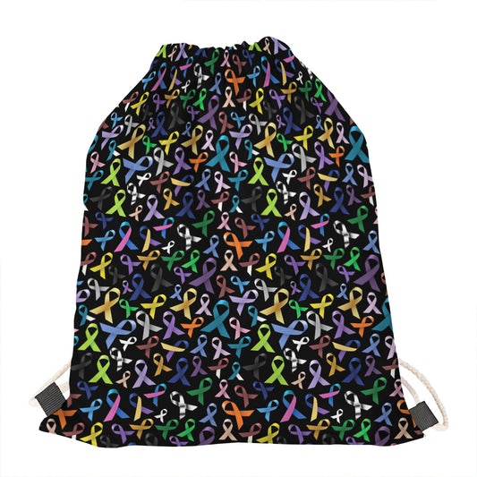 All Cancer Awareness Pattern Print Drawstring Bag