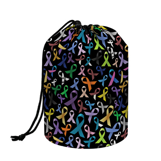 All Cancer Awareness Pattern Print Drawstring Makeup Bag