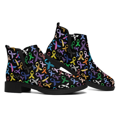 All Cancer Awareness Pattern Print Flat Ankle Boots