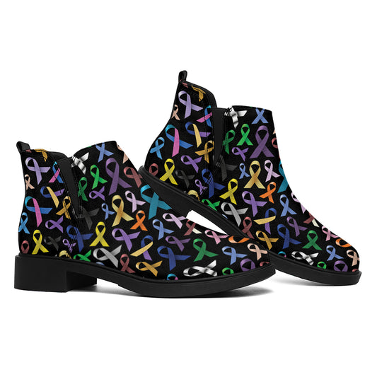 All Cancer Awareness Pattern Print Flat Ankle Boots