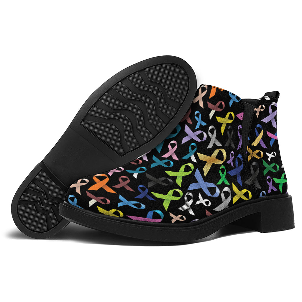 All Cancer Awareness Pattern Print Flat Ankle Boots