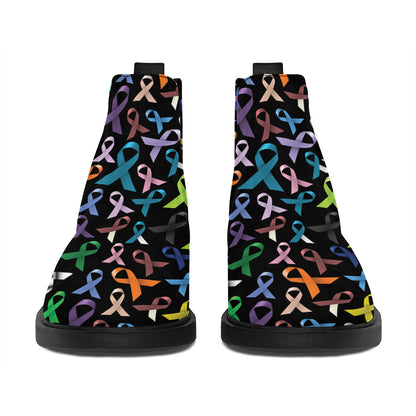 All Cancer Awareness Pattern Print Flat Ankle Boots
