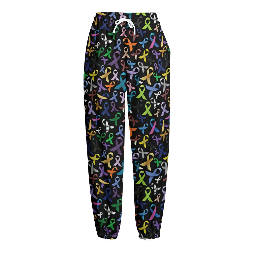 All Cancer Awareness Pattern Print Fleece Lined Knit Pants