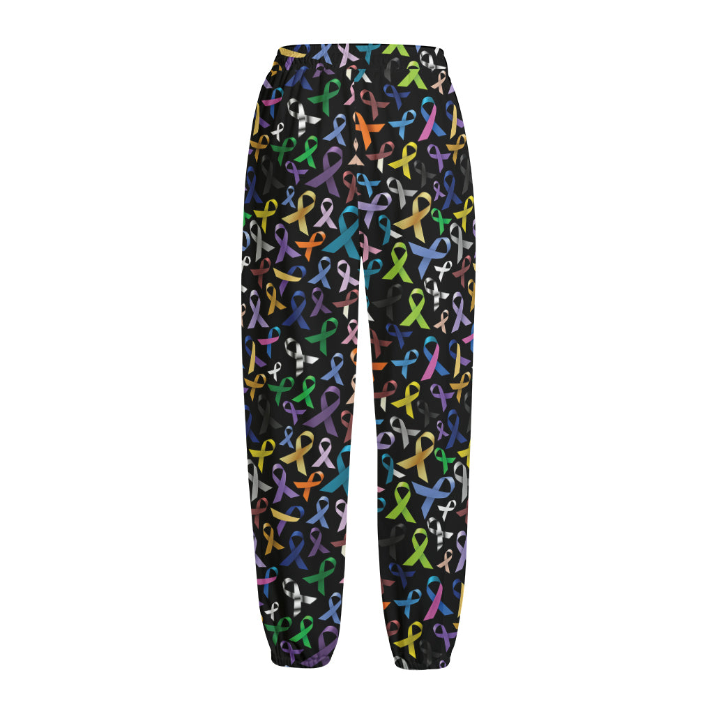 All Cancer Awareness Pattern Print Fleece Lined Knit Pants