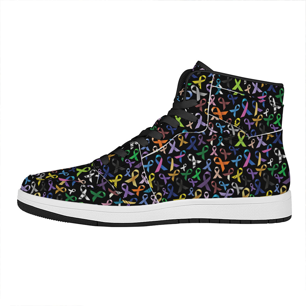 All Cancer Awareness Pattern Print High Top Leather Sneakers