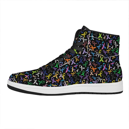 All Cancer Awareness Pattern Print High Top Leather Sneakers