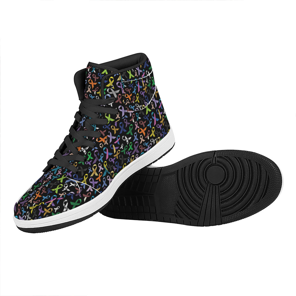 All Cancer Awareness Pattern Print High Top Leather Sneakers