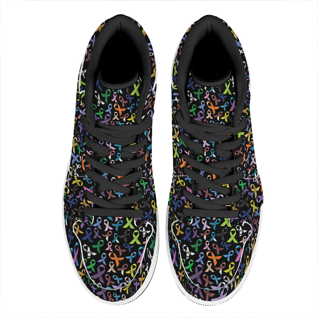 All Cancer Awareness Pattern Print High Top Leather Sneakers