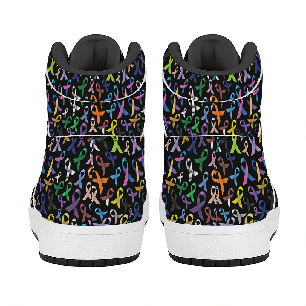 All Cancer Awareness Pattern Print High Top Leather Sneakers