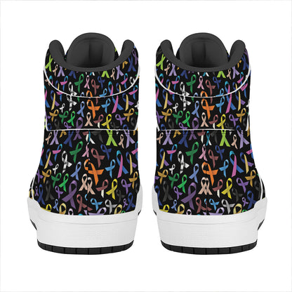 All Cancer Awareness Pattern Print High Top Leather Sneakers