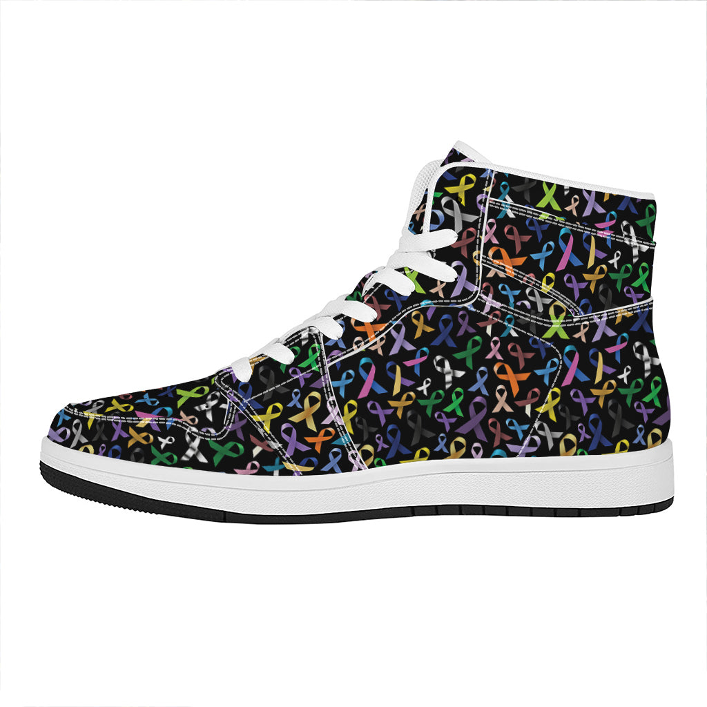 All Cancer Awareness Pattern Print High Top Leather Sneakers