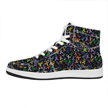 All Cancer Awareness Pattern Print High Top Leather Sneakers
