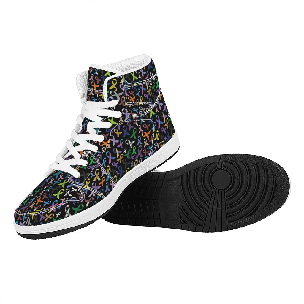 All Cancer Awareness Pattern Print High Top Leather Sneakers