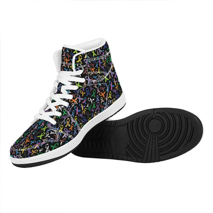 All Cancer Awareness Pattern Print High Top Leather Sneakers