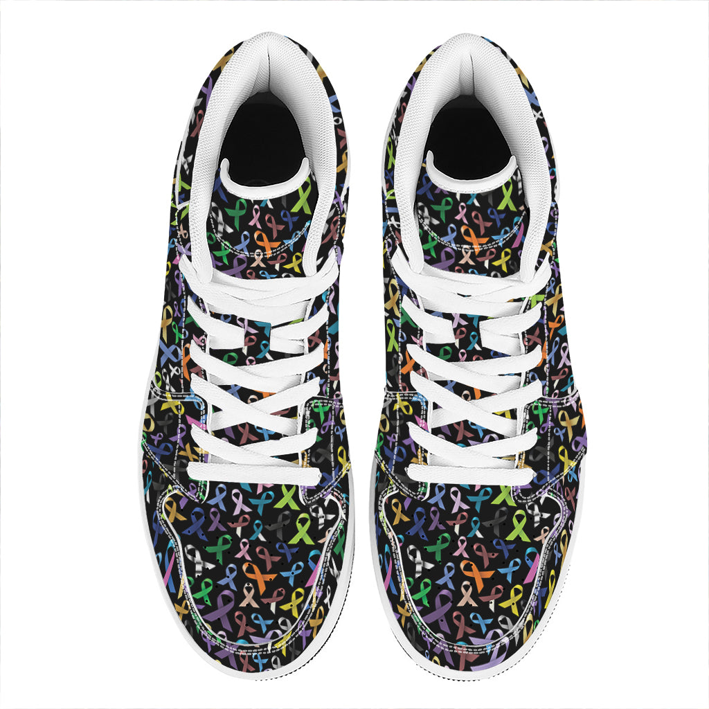 All Cancer Awareness Pattern Print High Top Leather Sneakers