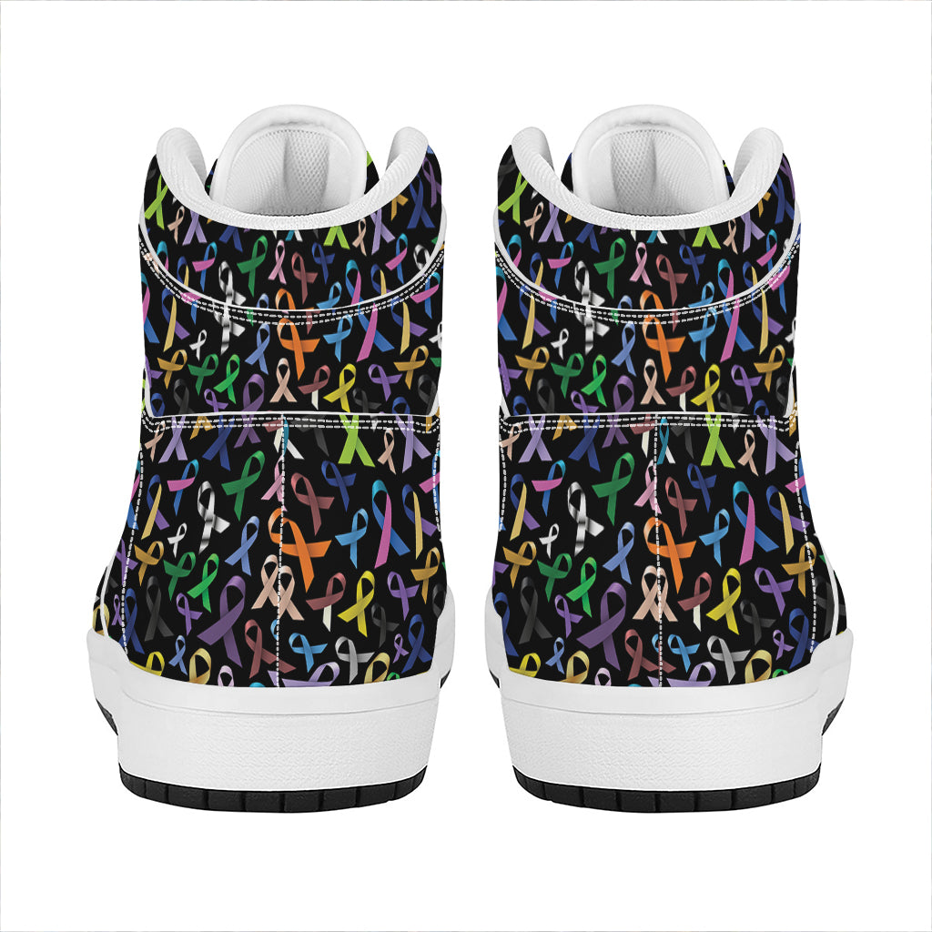 All Cancer Awareness Pattern Print High Top Leather Sneakers