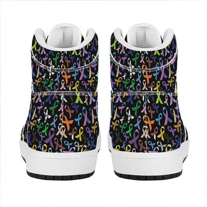 All Cancer Awareness Pattern Print High Top Leather Sneakers