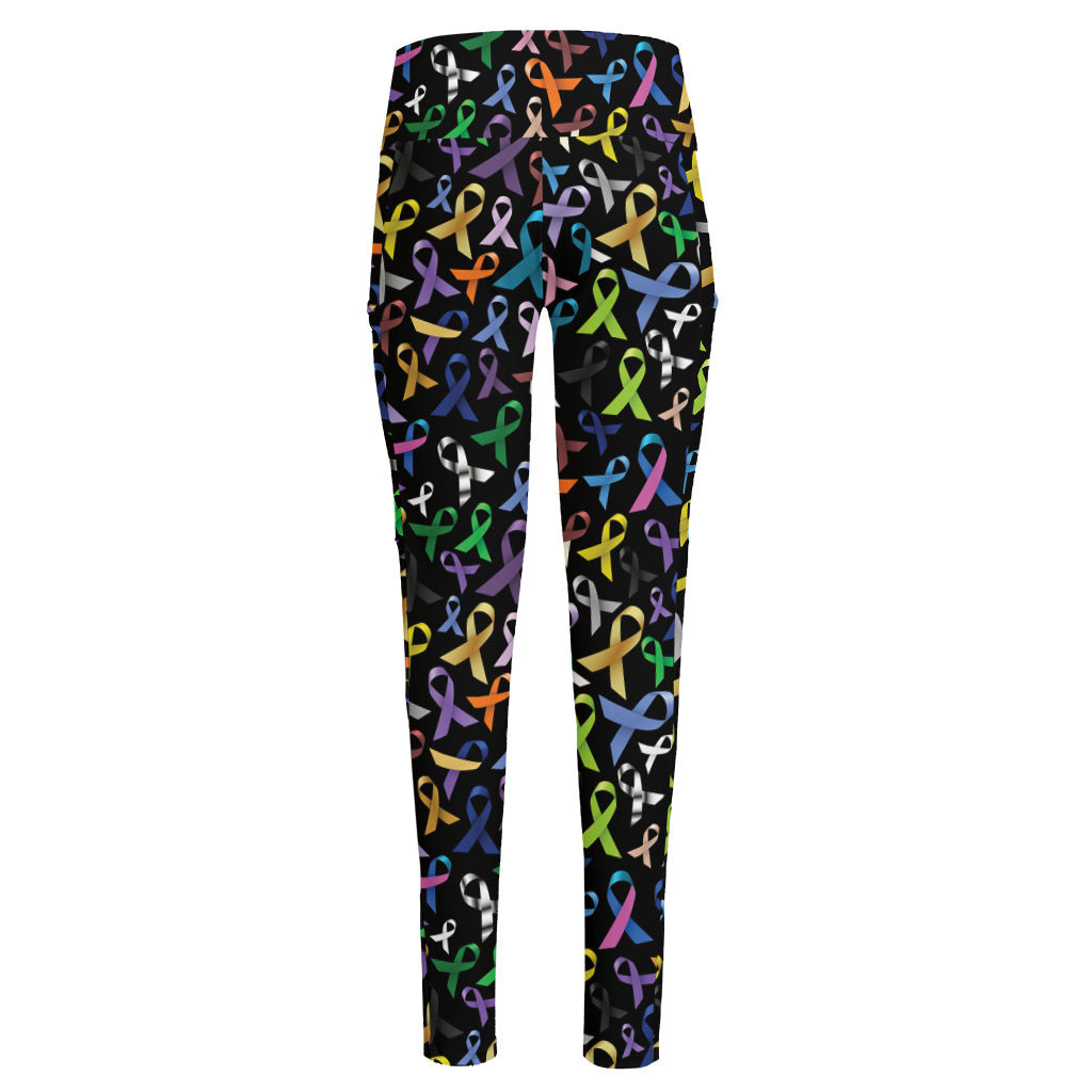 All Cancer Awareness Pattern Print High-Waisted Pocket Leggings