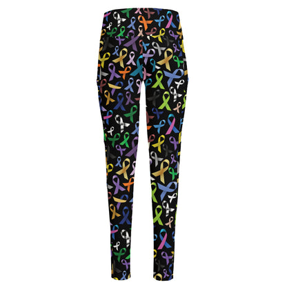 All Cancer Awareness Pattern Print High-Waisted Pocket Leggings