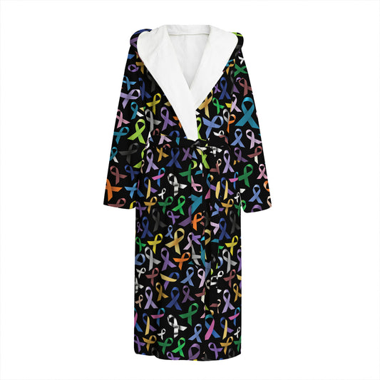 All Cancer Awareness Pattern Print Hooded Bathrobe
