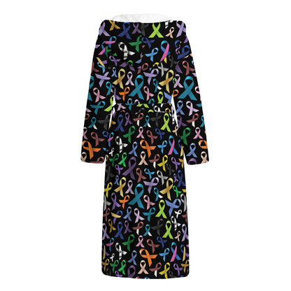 All Cancer Awareness Pattern Print Hooded Bathrobe