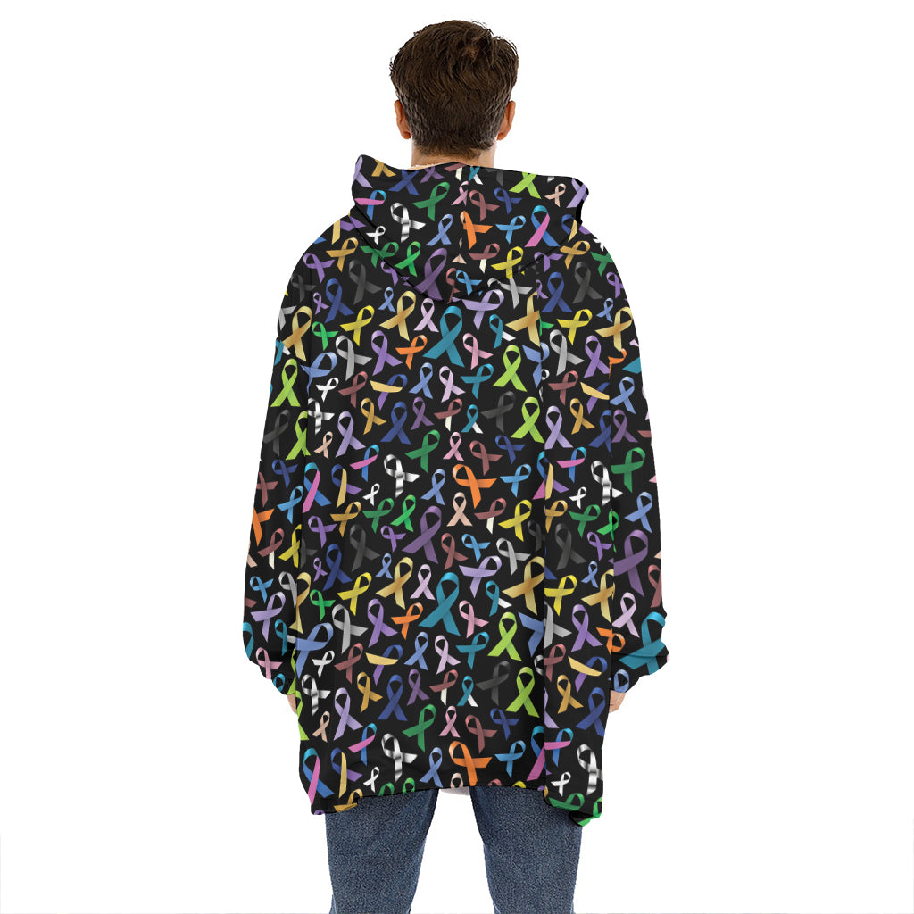 All Cancer Awareness Pattern Print Hoodie Blanket