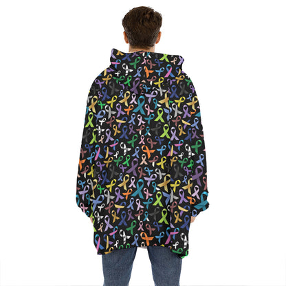 All Cancer Awareness Pattern Print Hoodie Blanket