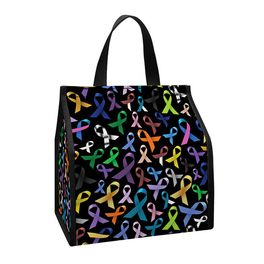 All Cancer Awareness Pattern Print Insulated Lunch Tote
