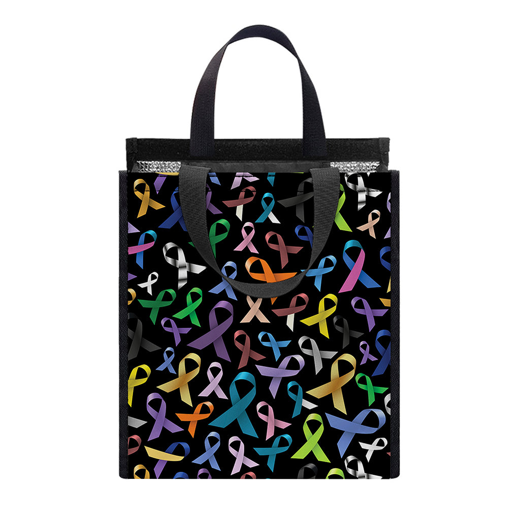 All Cancer Awareness Pattern Print Insulated Lunch Tote