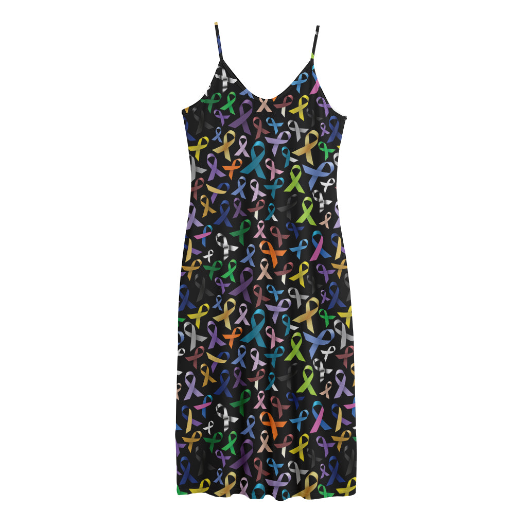 All Cancer Awareness Pattern Print Jersey Midi Cami Dress