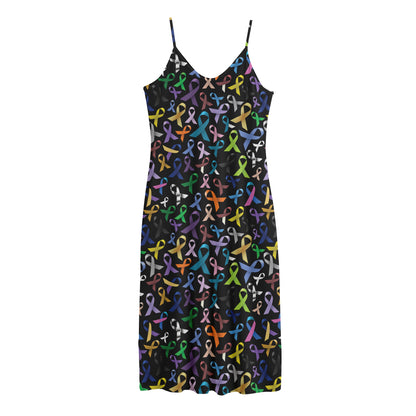 All Cancer Awareness Pattern Print Jersey Midi Cami Dress