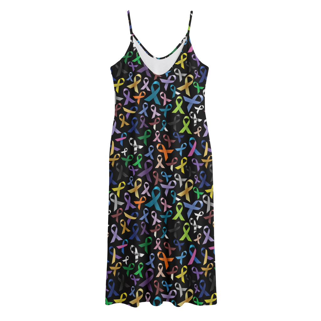 All Cancer Awareness Pattern Print Jersey Midi Cami Dress