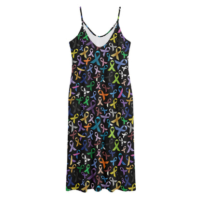 All Cancer Awareness Pattern Print Jersey Midi Cami Dress