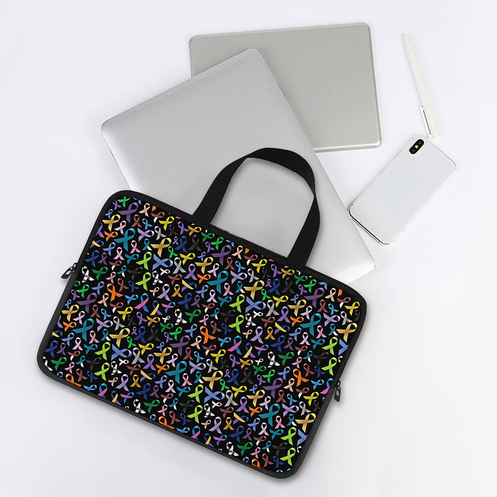 All Cancer Awareness Pattern Print Laptop Sleeve With Handle