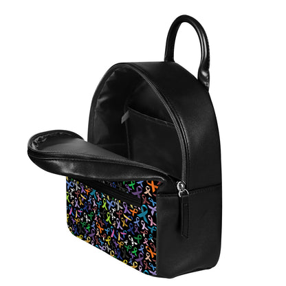 All Cancer Awareness Pattern Print Leather Backpack