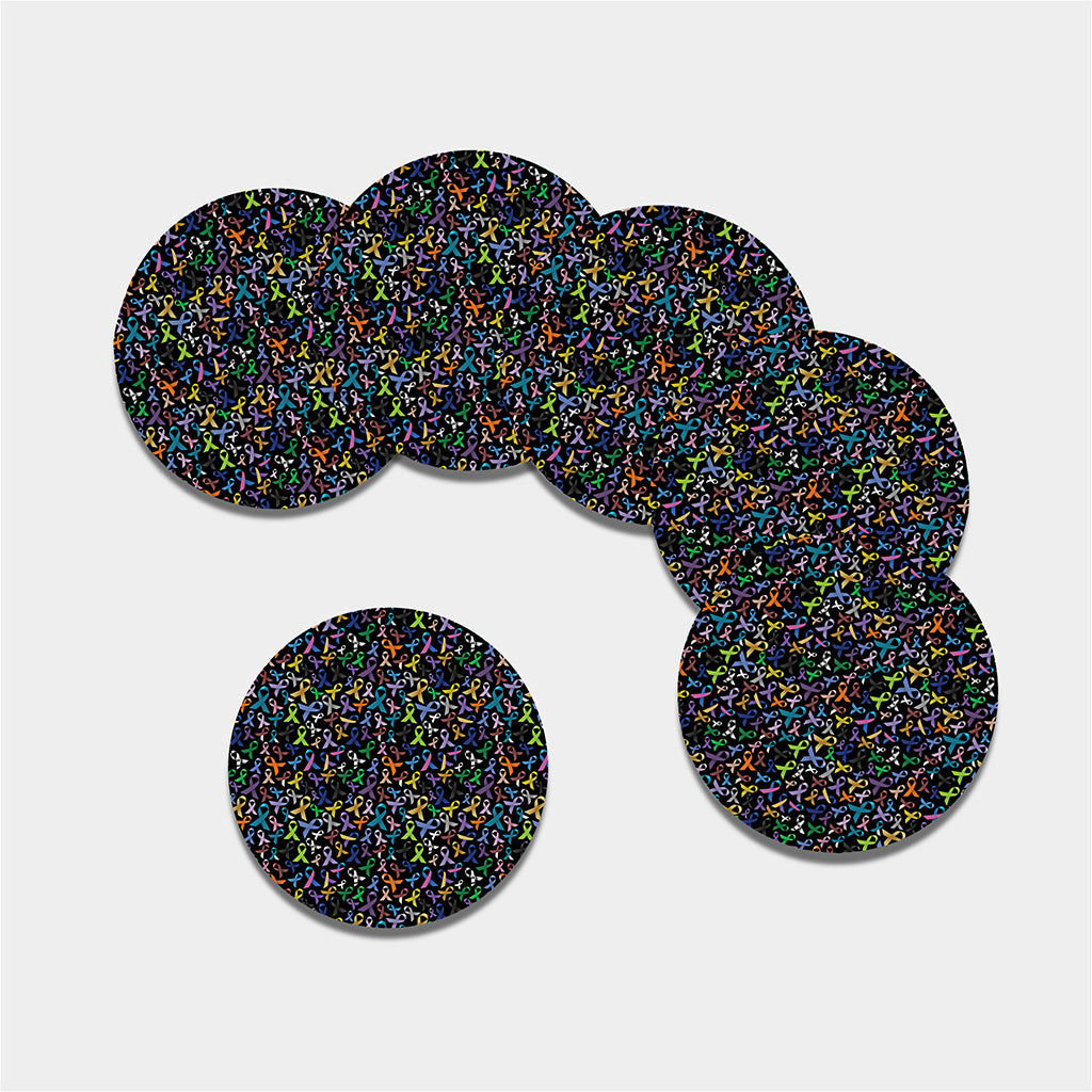 All Cancer Awareness Pattern Print Leather Coaster Set