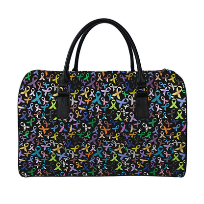 All Cancer Awareness Pattern Print Leather Duffle Bag