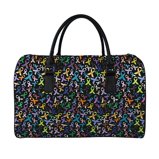 All Cancer Awareness Pattern Print Leather Duffle Bag