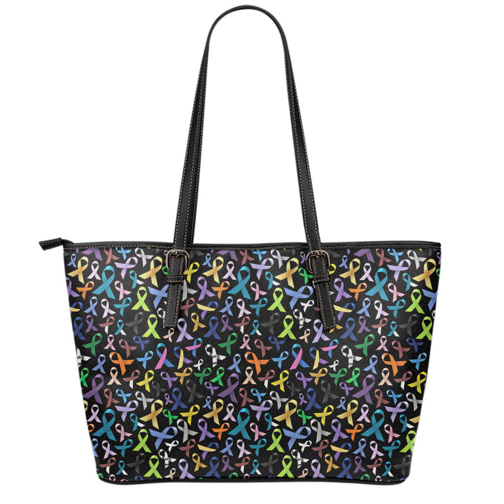 All Cancer Awareness Pattern Print Leather Tote Bag