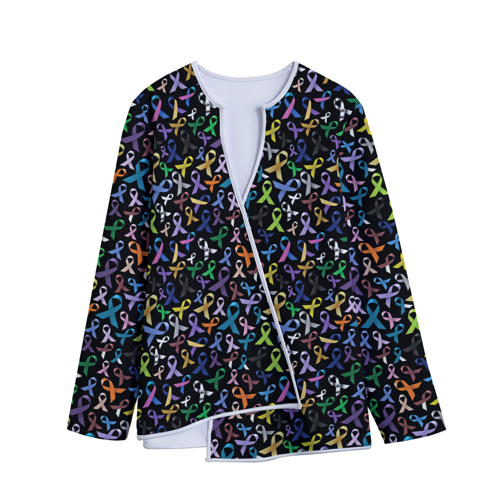 All Cancer Awareness Pattern Print Long Sleeve Short Coat