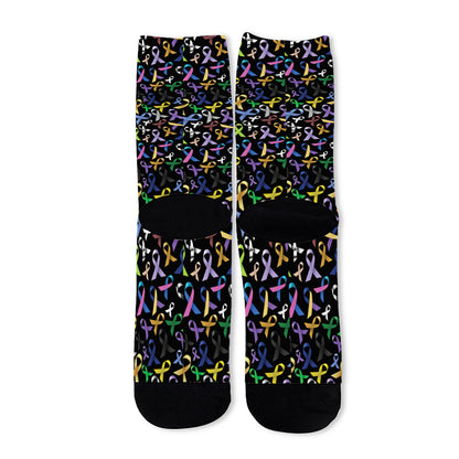 All Cancer Awareness Pattern Print Long Socks