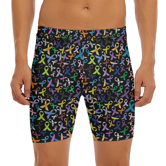 All Cancer Awareness Pattern Print Men's Long Boxer Briefs