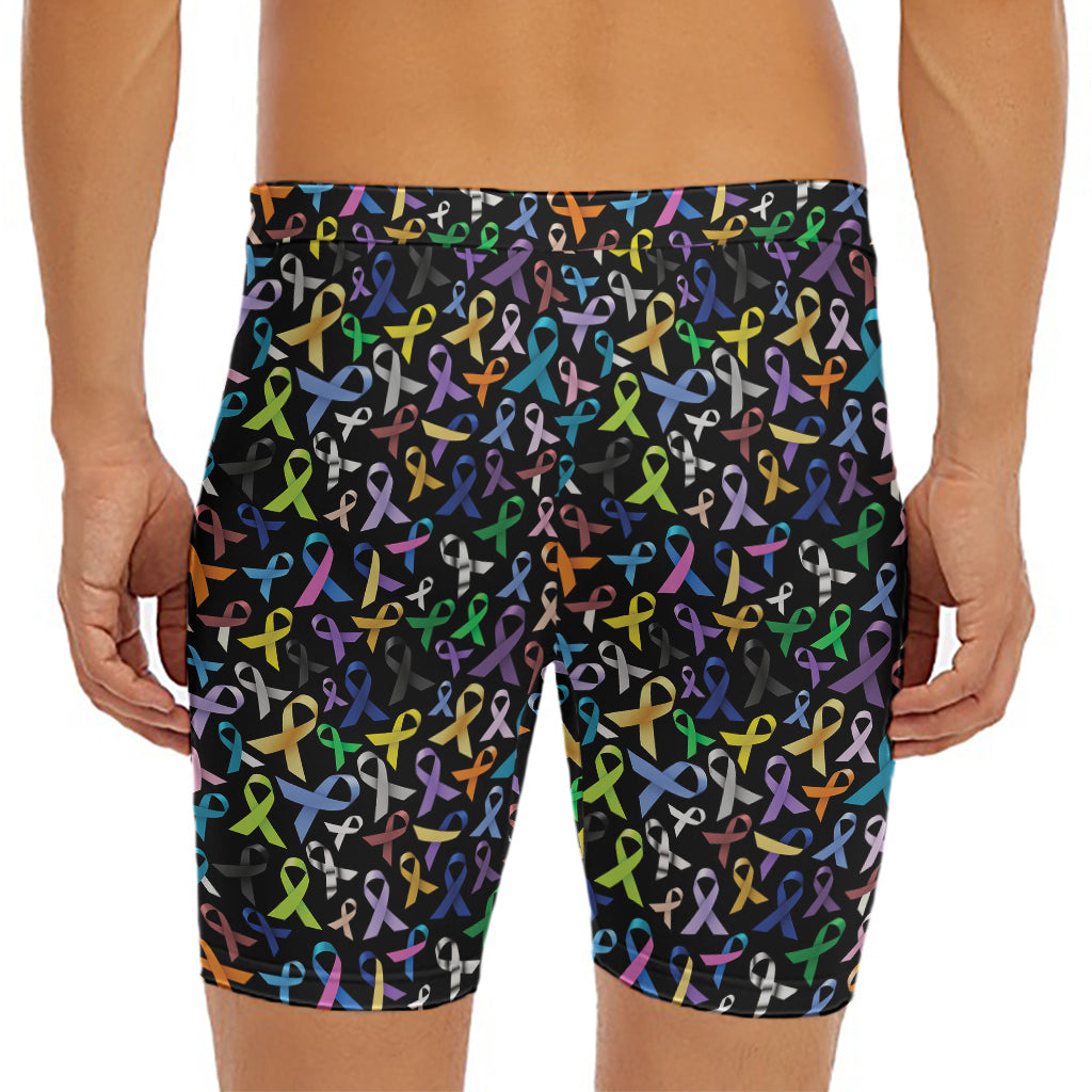 All Cancer Awareness Pattern Print Men's Long Boxer Briefs