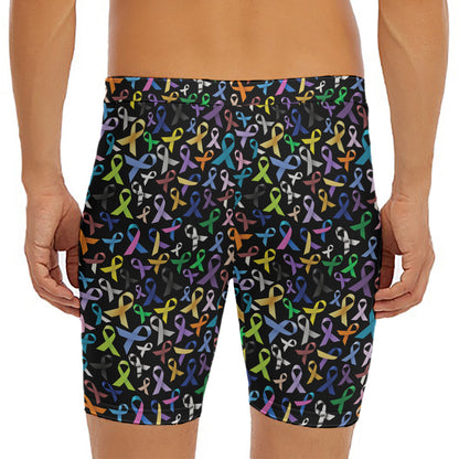 All Cancer Awareness Pattern Print Men's Long Boxer Briefs
